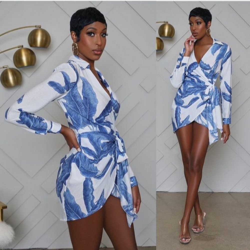 Floral Wrap Tie Mini Dress